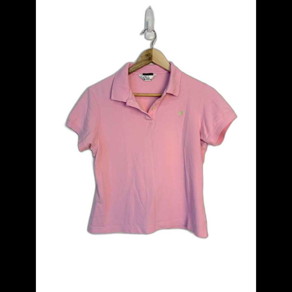 Vintage Lilly Pulitzer Short Sleeve Polo Shirt Y2K Pink Size Med Large Preppy